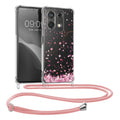 kwmobile Necklace Case kompatibel mit Xiaomi Redmi Note 13 5G Hülle - Silikon Cover mit Handykette - Rosa Dunkelbraun Transparent Kirschblütenblätter Rosa  [dsg01]