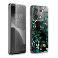 kwmobile Hülle kompatibel mit Xiaomi Redmi Note 13 Pro 5G / Poco X6 5G Handyhülle - Silikon Case transparent - Mit Glas Schutzfolie - Frühlingsblätter Grün Transparent Grün  [dsg01]