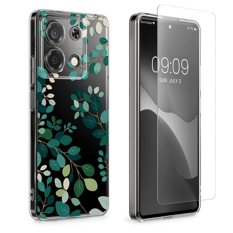kwmobile Case Compatible with Xiaomi Redmi Note 13 Pro 5G / Poco X6 5G Phone Cover - With Glass Screen Protector - Cherry Blossom Petals