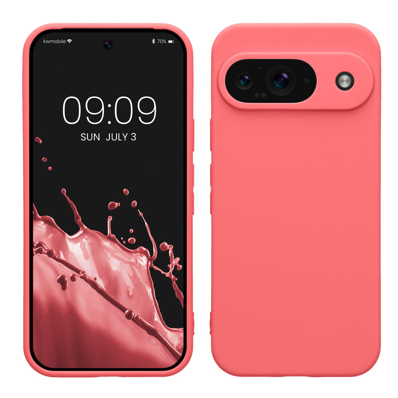 kwmobile Handyhülle kompatibel mit Google Pixel 9 Hülle - Handy Case aus weichem Silikon in Neon Koralle Neon Koralle  