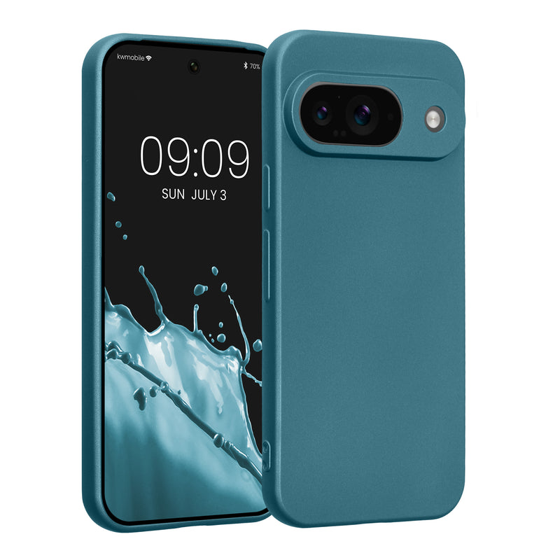 kwmobile Handyhülle kompatibel mit Google Pixel 9 Hülle - weiche Silikon Case metallisch schimmernd in Metallic Karibikblau Metallic Karibikblau  