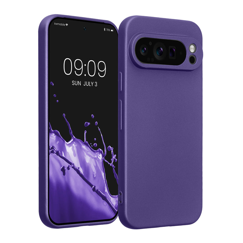 kwmobile Handyhülle kompatibel mit Google Pixel 9 Pro Hülle - weiche Silikon Case metallisch schimmernd in Metallic Blauviolett Metallic Blauviolett  