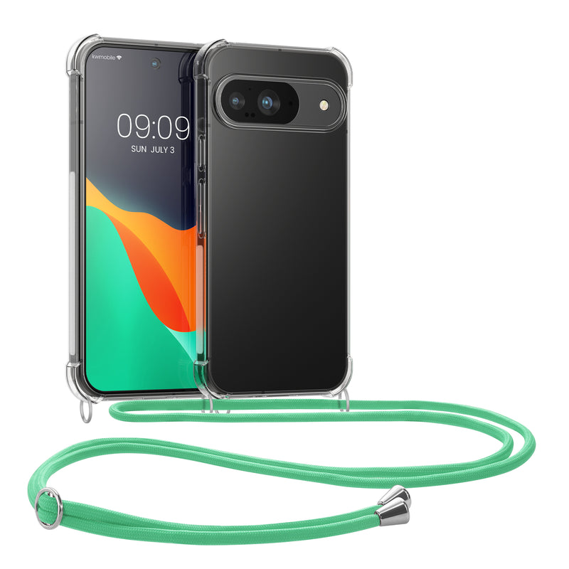 kwmobile Necklace Case kompatibel mit Google Pixel 9 / Pixel 9 Pro Hülle - Silikon Cover mit Handykette - Band Handyhülle Mintgrün Transparent Mintgrün  [dsg02]