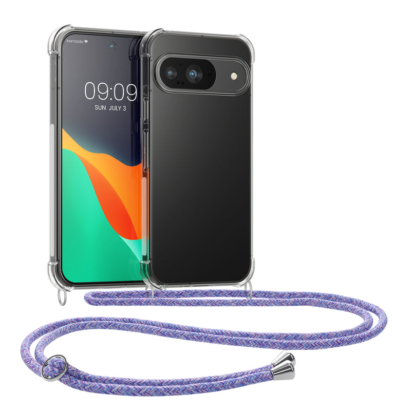 kwmobile Necklace Case kompatibel mit Google Pixel 9 / Pixel 9 Pro Hülle - Silikon Cover mit Handykette - Band Handyhülle Lavendel Violett Hellblau Transparent Lavendel  