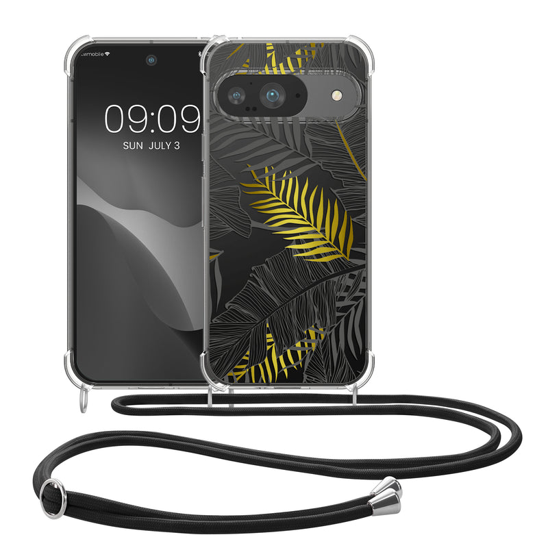 kwmobile Necklace Case compatible with Google Pixel 9 / Pixel 9 Pro Silicone Cover with Lanyard Transparent Jungle