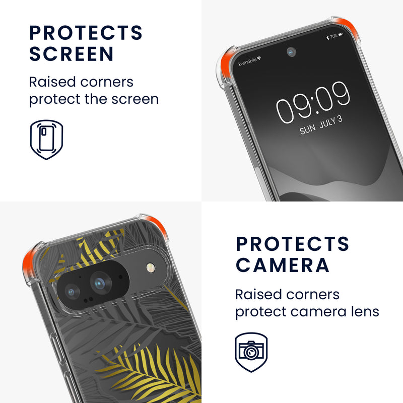 kwmobile Necklace Case compatible with Google Pixel 9 / Pixel 9 Pro Silicone Cover with Lanyard Transparent Jungle