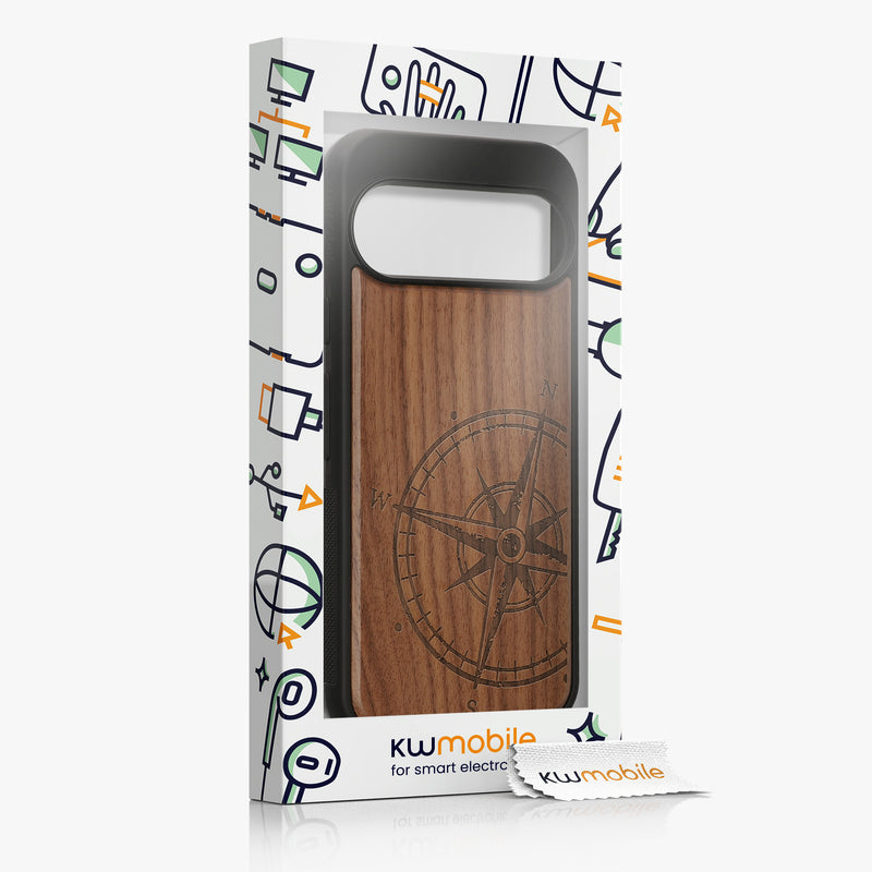 kwmobile Case Compatible with Google Pixel 9 / Pixel 9 Pro Phone Cover TPU Compass Vintage