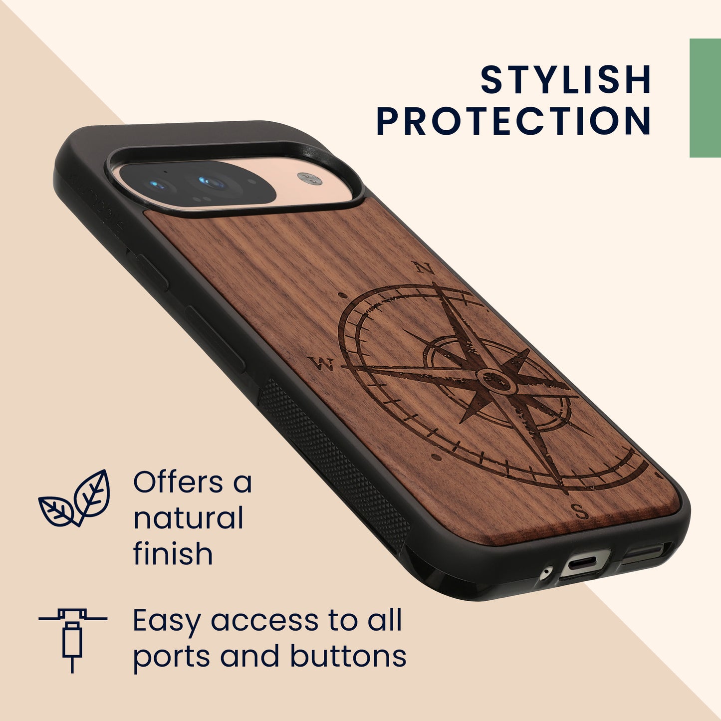 kwmobile Case Compatible with Google Pixel 9 / Pixel 9 Pro Phone Cover TPU Compass Vintage