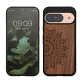 kwmobile Hülle kompatibel mit Google Pixel 9 / Pixel 9 Pro Hülle - Holz Case - Handy Cover - TPU Handyhülle in Dunkelbraun Aufgehende Sonne Dunkelbraun  [dsg02]