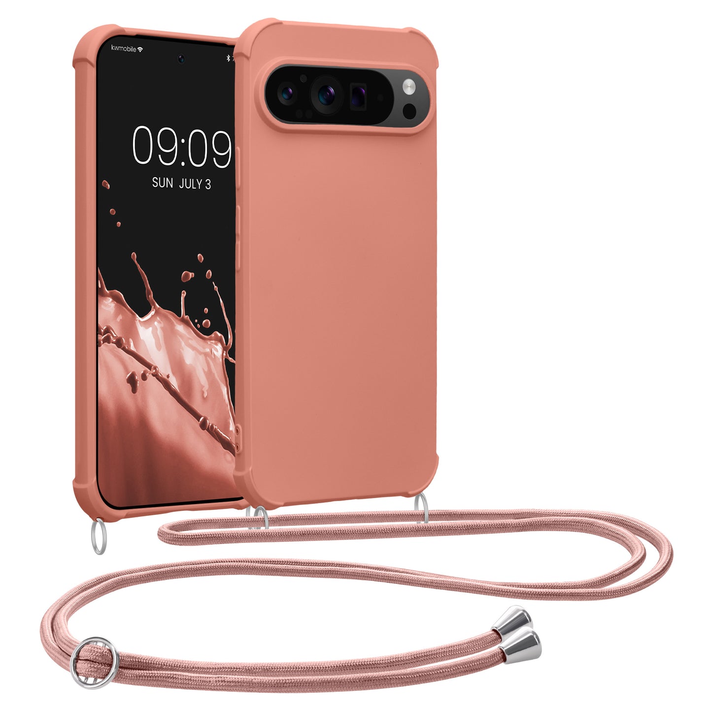 kwmobile Necklace Case kompatibel mit Google Pixel 9 / Pixel 9 Pro Hülle - Cover mit Kordel zum Umhängen - Silikon Schutzhülle Perlmutt Perlmutt  