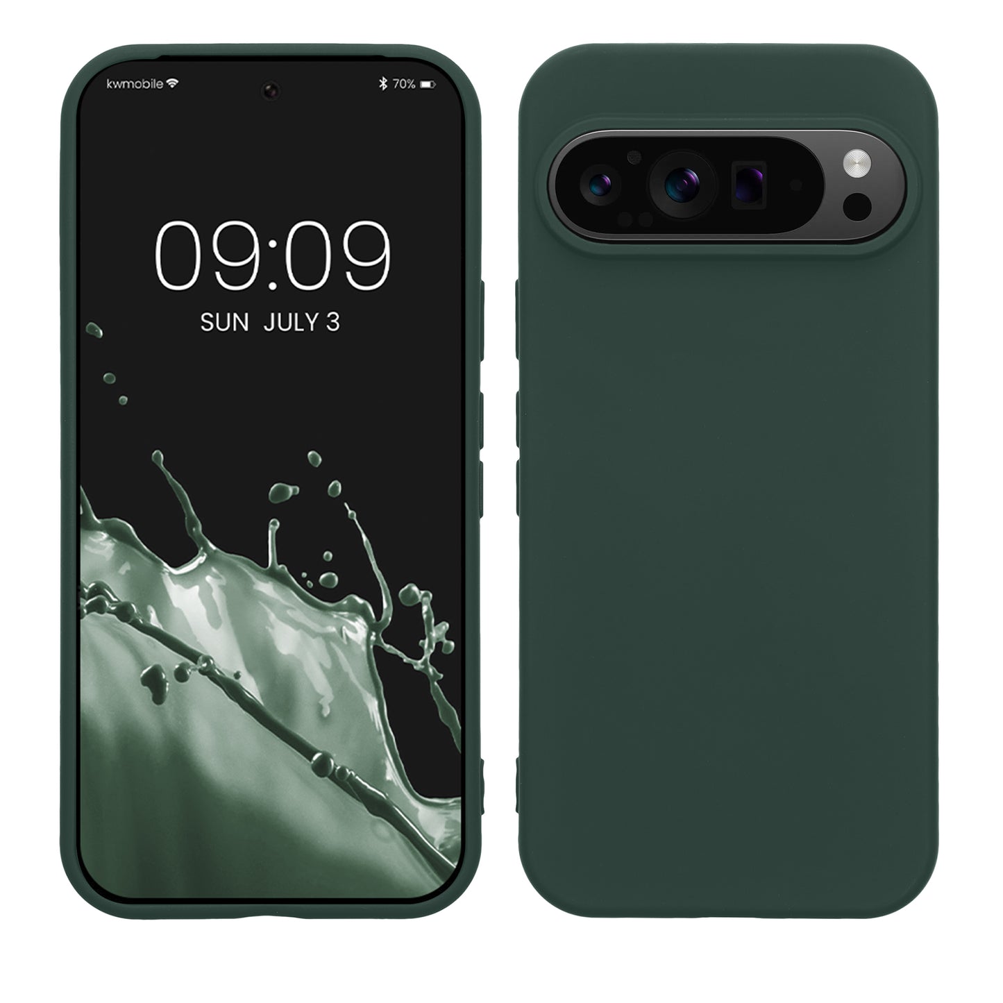 kwmobile Hülle kompatibel mit Google Pixel 9 / Pixel 9 Pro Hülle - gummierte TPU Silikon Handyhülle - Schutzhülle für kabelloses Laden - Case in Moosgrün Moosgrün  