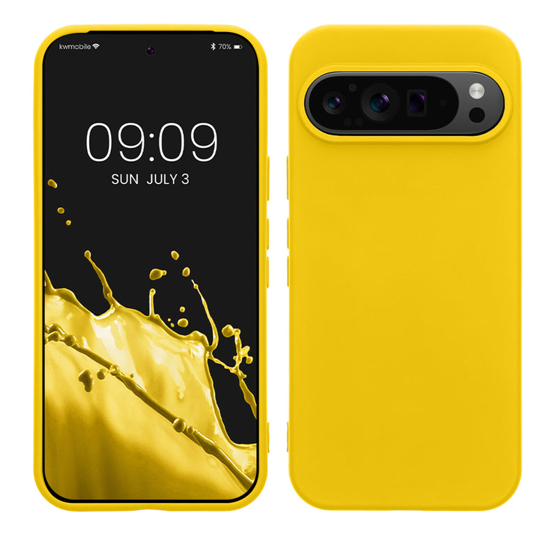 kwmobile Hülle kompatibel mit Google Pixel 9 / Pixel 9 Pro Hülle - gummierte TPU Silikon Handyhülle - Schutzhülle für kabelloses Laden - Case in Strahlend Gelb Strahlend Gelb  