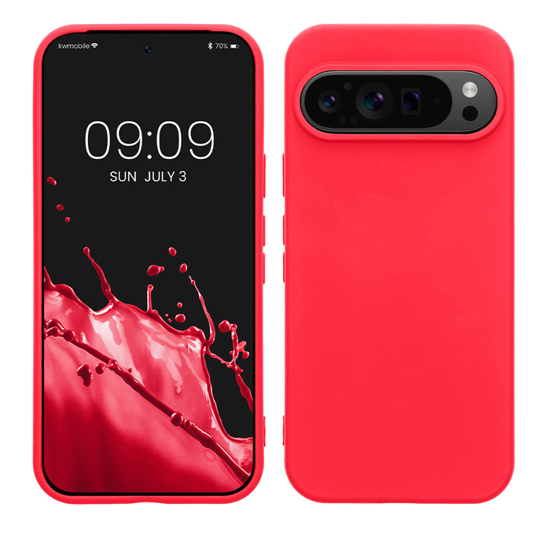 kwmobile Hülle kompatibel mit Google Pixel 9 / Pixel 9 Pro Hülle - gummierte TPU Silikon Handyhülle - Schutzhülle für kabelloses Laden - Case in Neon Pink Neon Pink  