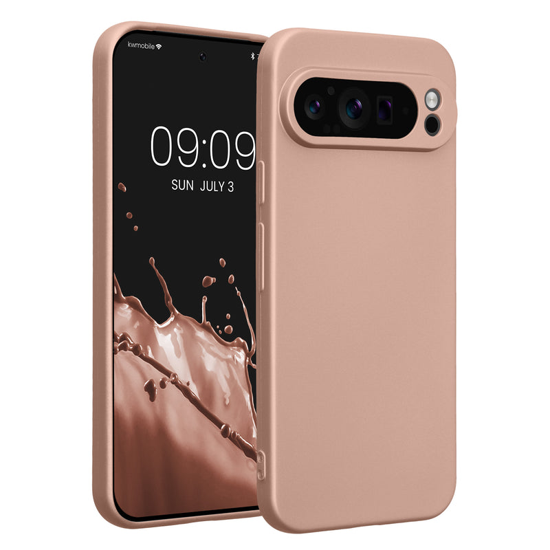 kwmobile Handyhülle kompatibel mit Google Pixel 9 Pro XL Hülle - weiche Silikon Case metallisch schimmernd in Metallic Rosegold Metallic Rosegold  