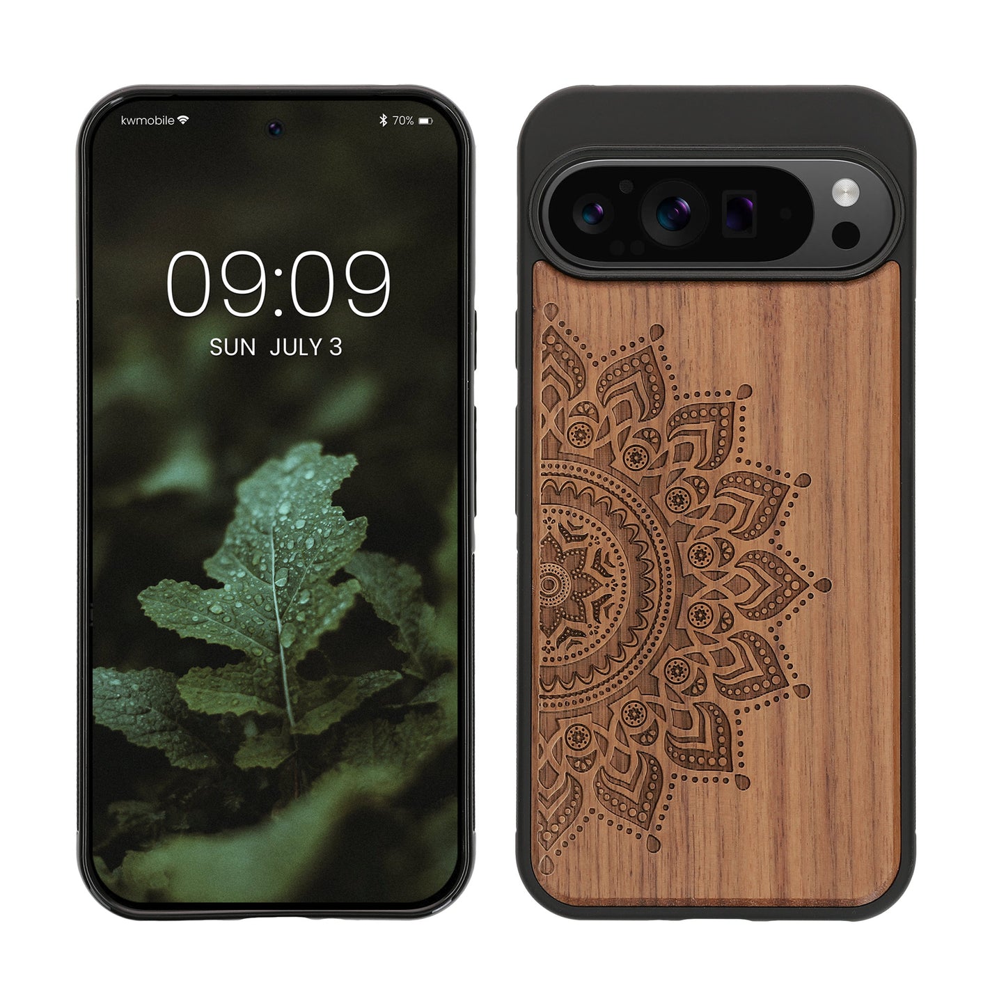 kwmobile Hülle kompatibel mit Google Pixel 9 Pro XL Hülle - Holz Case - Handy Cover - TPU Handyhülle in Dunkelbraun Aufgehende Sonne Dunkelbraun  [dsg02]
