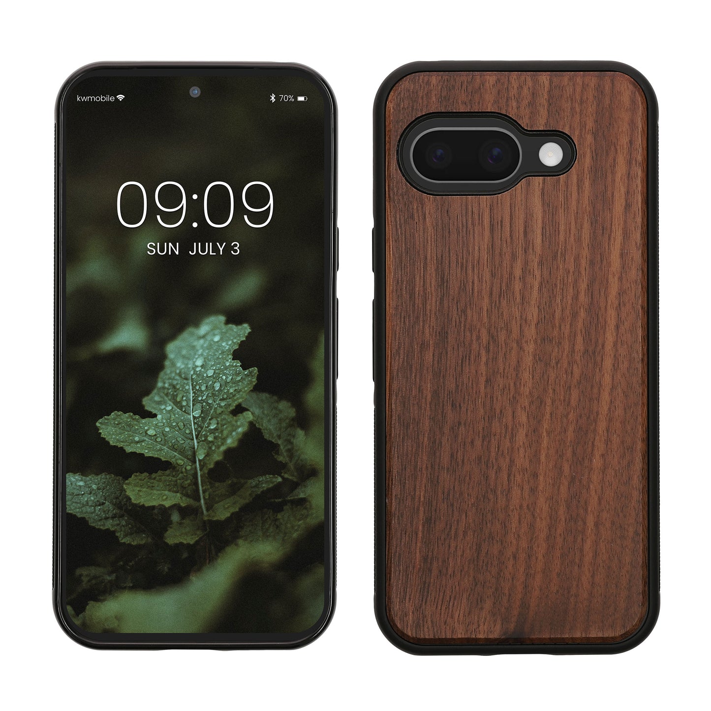 kwmobile Hülle kompatibel mit Google Pixel 9a Hülle - Holz Case - stoßfestes Handy Cover - TPU Handyhülle in Dunkelbraun Walnussholz Dunkelbraun  