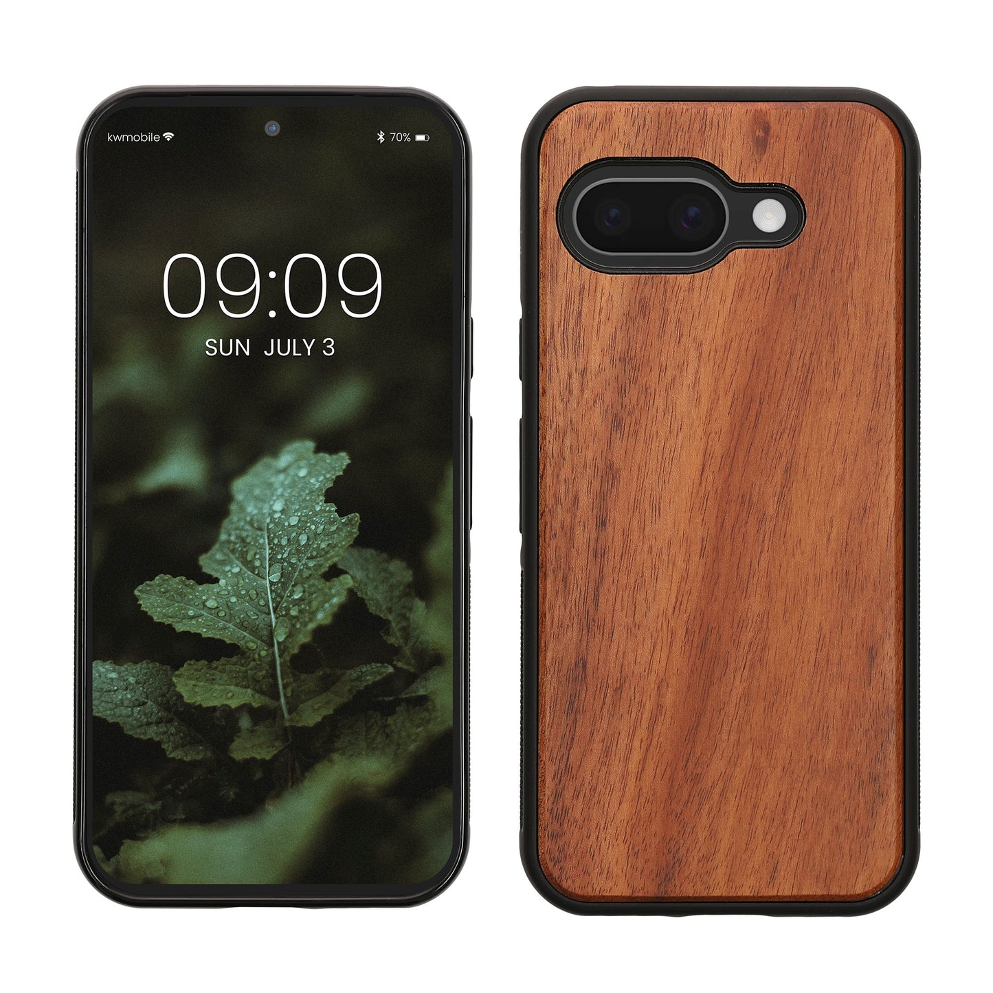 kwmobile Hülle kompatibel mit Google Pixel 9a Hülle - Holz Case - stoßfestes Handy Cover - TPU Handyhülle in Vintage Braun Braun Akazienholz Vintage Braun  