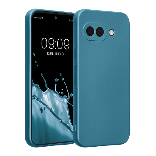 kwmobile Handyhülle kompatibel mit Google Pixel 9a Hülle - weiche Silikon Case metallisch schimmernd in Metallic Karibikblau Metallic Karibikblau  