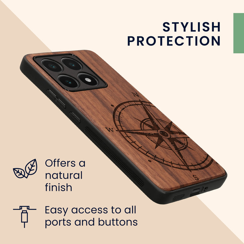 kwmobile Case Compatible with Xiaomi 14T Case - Phone Cover - TPU Phone Case Compass Vintage