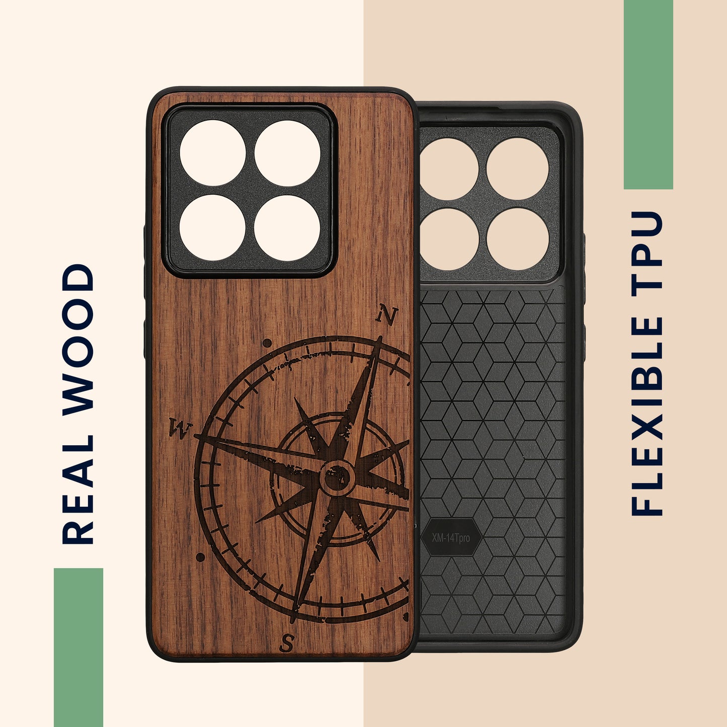 kwmobile Case Compatible with Xiaomi 14T Pro Phone Cover TPU Phone Case Compass Vintage