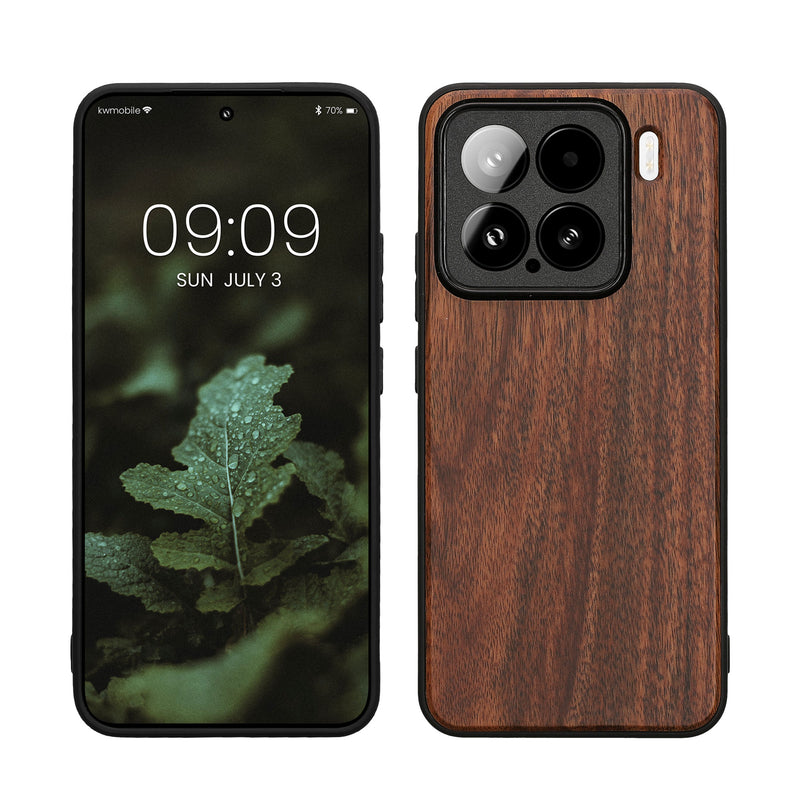 kwmobile Hülle kompatibel mit Xiaomi 15 Hülle - Holz Case - stoßfestes Handy Cover - TPU Handyhülle in Vintage Braun Braun Vintage Braun  