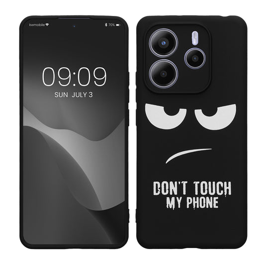 kwmobile Hülle kompatibel mit Xiaomi Redmi Note 14 5G (Nicht für 4G) - Handyhülle Silikon Case - Don't touch my Phone Weiß Schwarz Weiß  [dsg01]