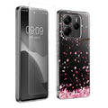 kwmobile Hülle kompatibel mit Xiaomi Redmi Note 14 5G (Nicht für 4G) Handyhülle - Silikon Case transparent - Mit Glas Schutzfolie - Kirschblütenblätter Rosa Dunkelbraun Transparent Rosa  [dsg01]