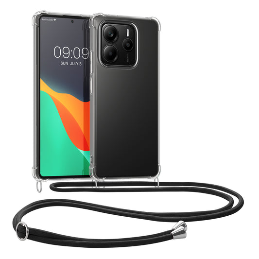 kwmobile Necklace Case kompatibel mit Xiaomi Redmi Note 14 5G (Nicht für 4G) Hülle - Silikon Cover mit Handykette - Band Handyhülle Transparent Schwarz Transparent  [dsg01]