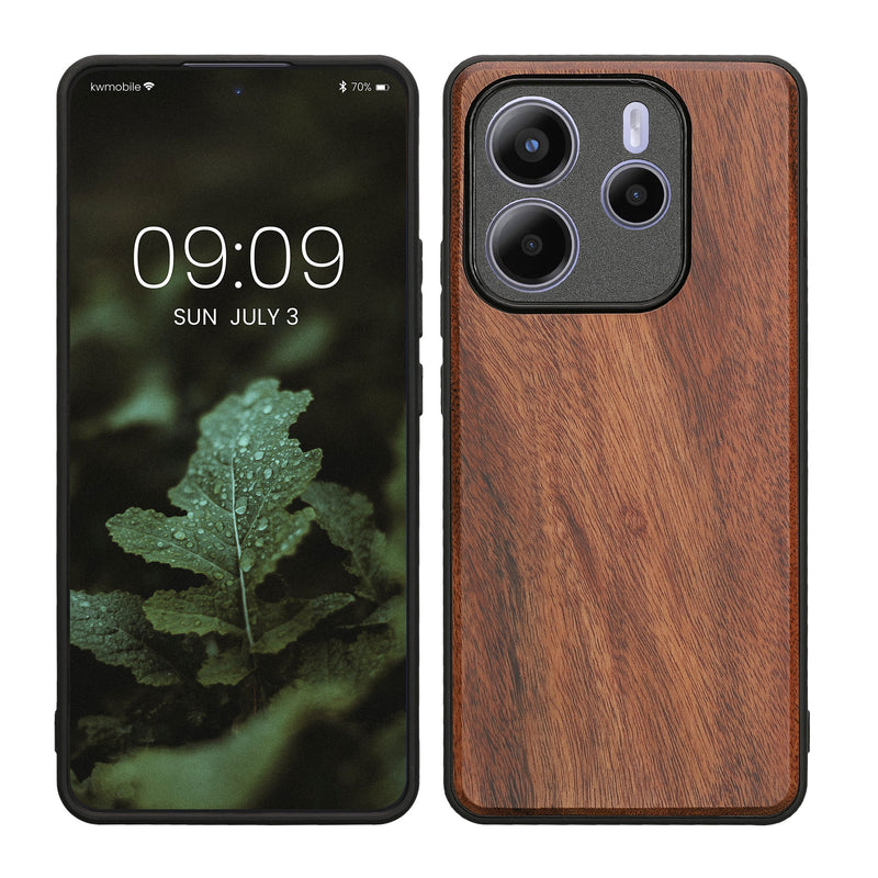 kwmobile Hülle kompatibel mit Xiaomi Redmi Note 14 5G (Nicht für 4G) Hülle - Holz Case - stoßfestes Handy Cover - TPU Handyhülle in Vintage Braun Braun Vintage Braun  