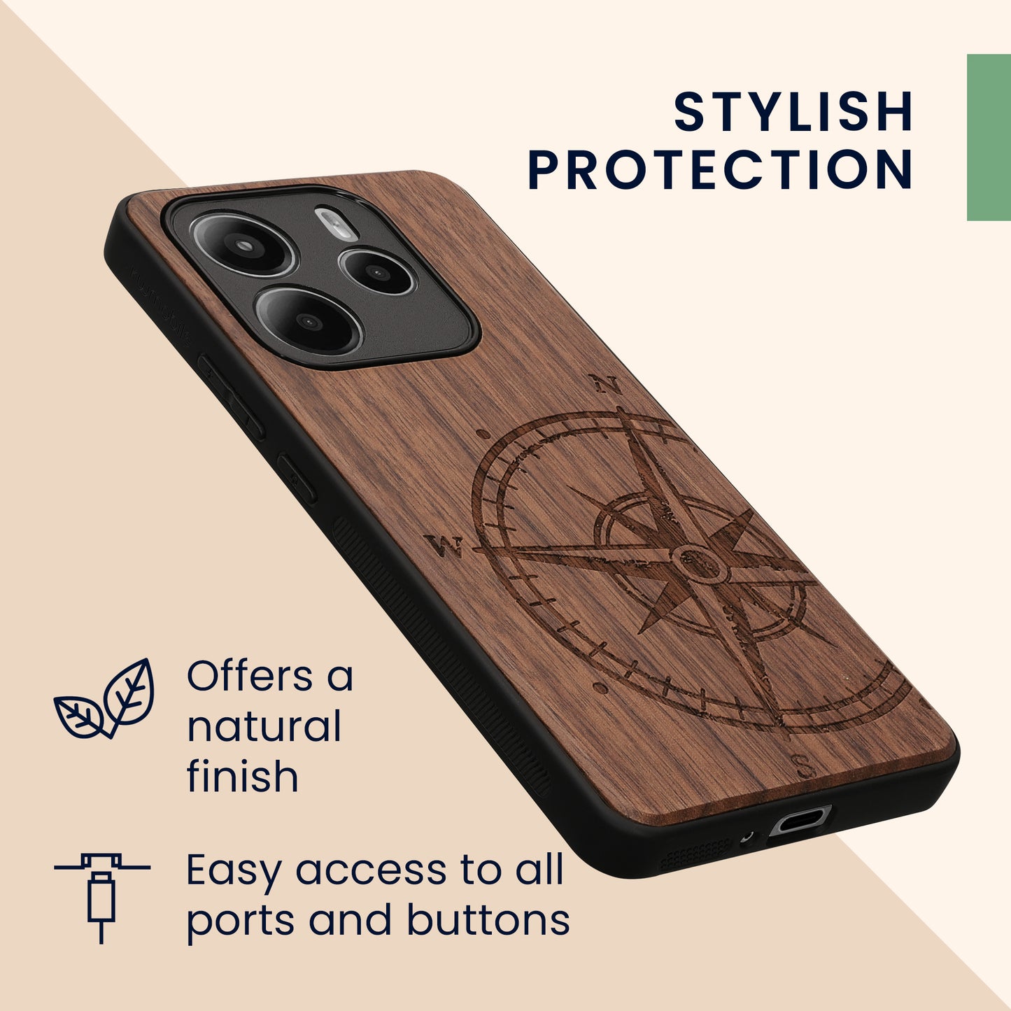 kwmobile Case Compatible with Xiaomi Redmi Note 14 5G (Not for 4G) Case - Phone Cover - TPU Compass Vintage