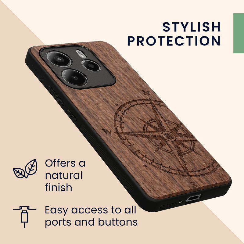 kwmobile Case Compatible with Xiaomi Redmi Note 14 5G (Not for 4G) Case - Phone Cover - TPU Compass Vintage