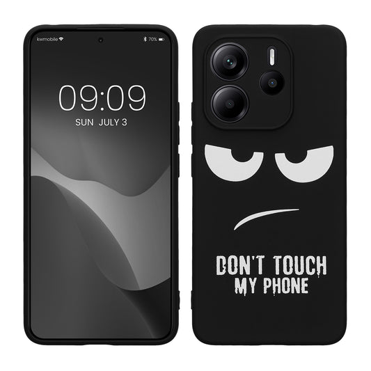 kwmobile Hülle kompatibel mit Xiaomi Redmi Note 14 4G (Nicht für 5G) - Handyhülle Silikon Case - Don't touch my Phone Weiß Schwarz Weiß  [dsg01]