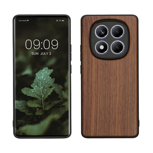 kwmobile Hülle kompatibel mit Xiaomi Redmi Note 14 Pro 4G Hülle - Holz Case - stoßfestes Handy Cover - TPU Handyhülle in Dunkelbraun Dunkelbraun  