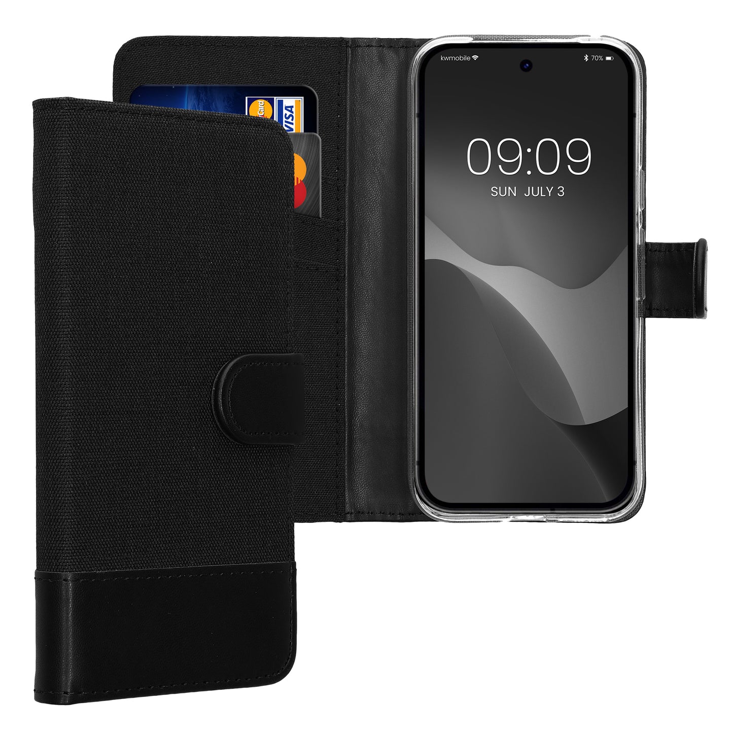 kwmobile Wallet Case kompatibel mit Google Pixel 9a - Hülle mit Ständer - Handyhülle Kartenfächer Anthrazit Schwarz Anthrazit  [dsg01]