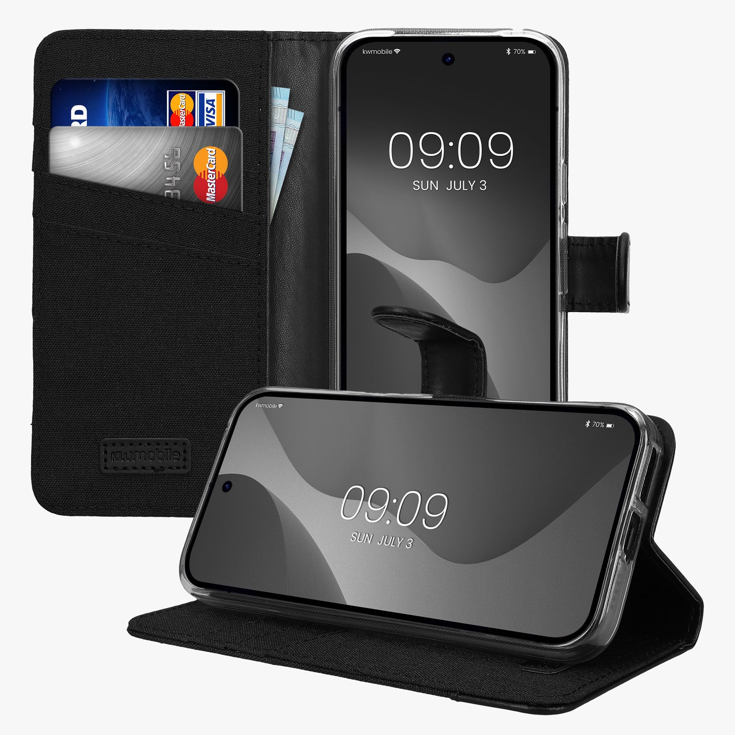 kwmobile Wallet Case Compatible with Google Pixel 9a - Stand Cover - Phone Case Card Slots