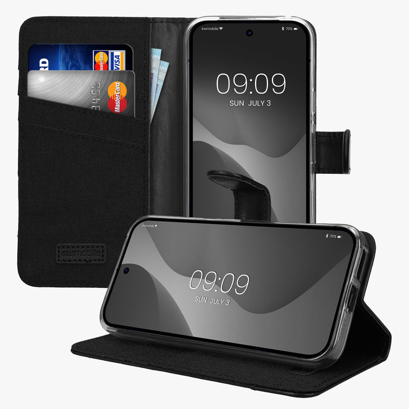 kwmobile Wallet Case Compatible with Google Pixel 9a - Stand Cover - Phone Case Card Slots