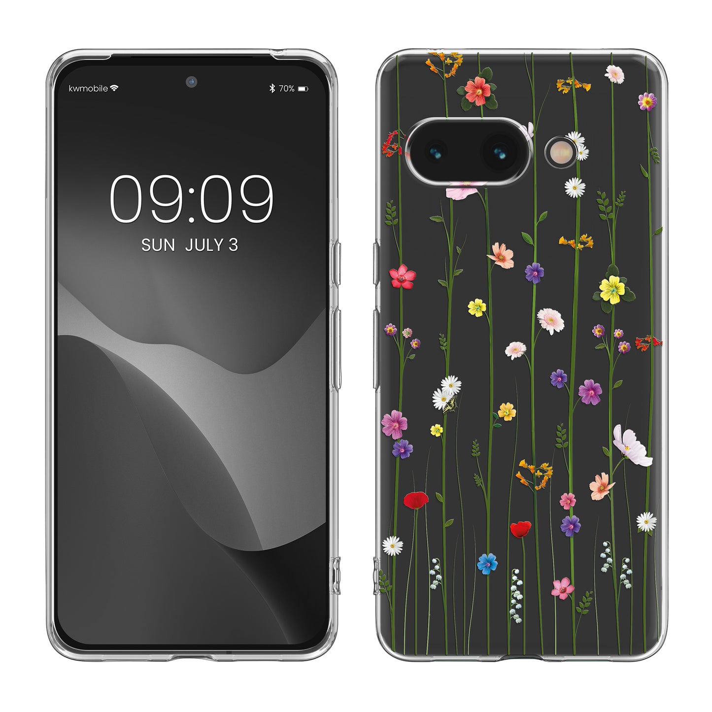 kwmobile Case kompatibel mit Google Pixel 9a - Hülle Silikon transparent Wildblumen Ranke Mehrfarbig Transparent Mehrfarbig  [dsg01]