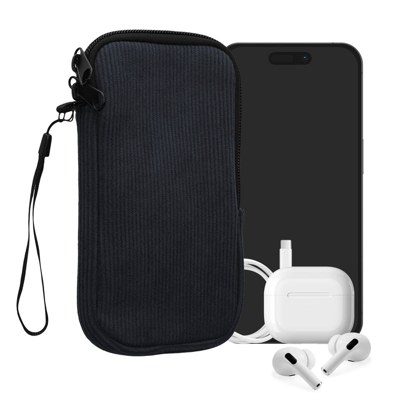kwmobile Handytasche für XL - 6,7/6,8" Hülle - Cord und Neopren Tasche mit Handschlaufe - Case 17,2 x 8,4 cm Innenmaße - Handyhülle in Marineblau Marineblau XL 