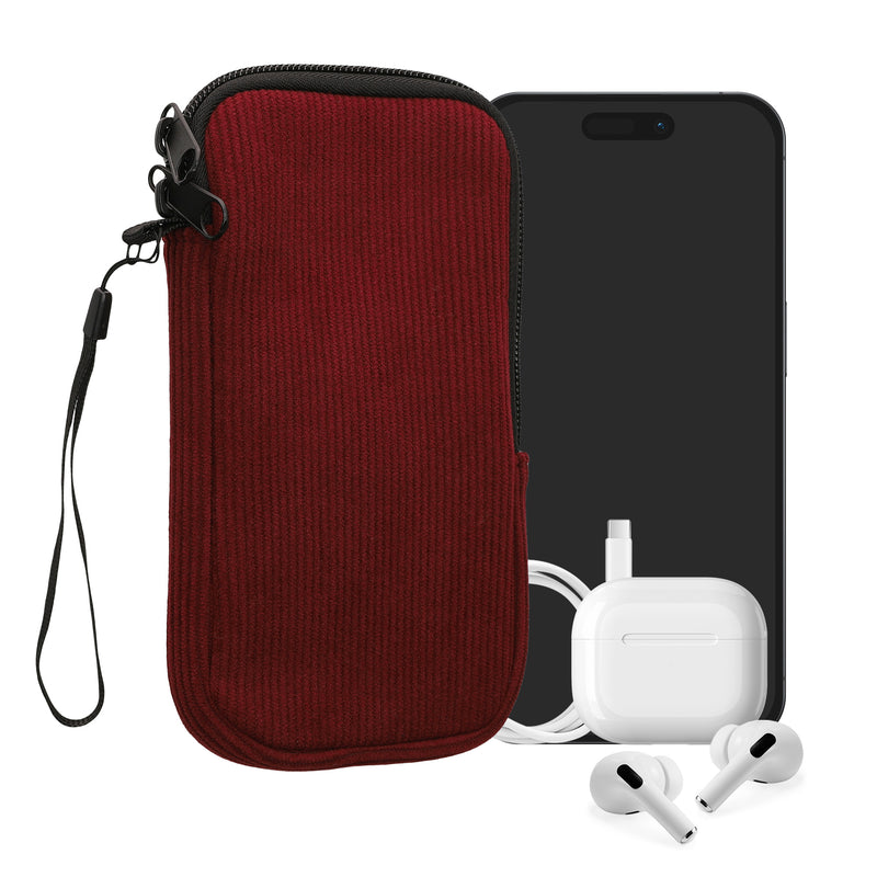 kwmobile Handytasche für XL - 6,7/6,8" Hülle - Cord und Neopren Tasche mit Handschlaufe - Case 17,2 x 8,4 cm Innenmaße - Handyhülle in Tawny Red Tawny Red XL 