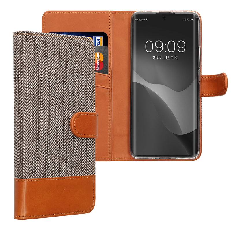 kwmobile Wallet Case kompatibel mit Xiaomi Redmi Note 14 Pro 5G / Poco X7 - Hülle mit Ständer - Handyhülle Kartenfächer Hellgrau Braun Hellgrau  [dsg01]