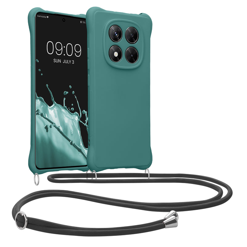 kwmobile Necklace Case kompatibel mit Xiaomi Redmi Note 14 Pro 4G Hülle - Cover mit Kordel zum Umhängen - Silikon Schutzhülle Petrol Petrol  