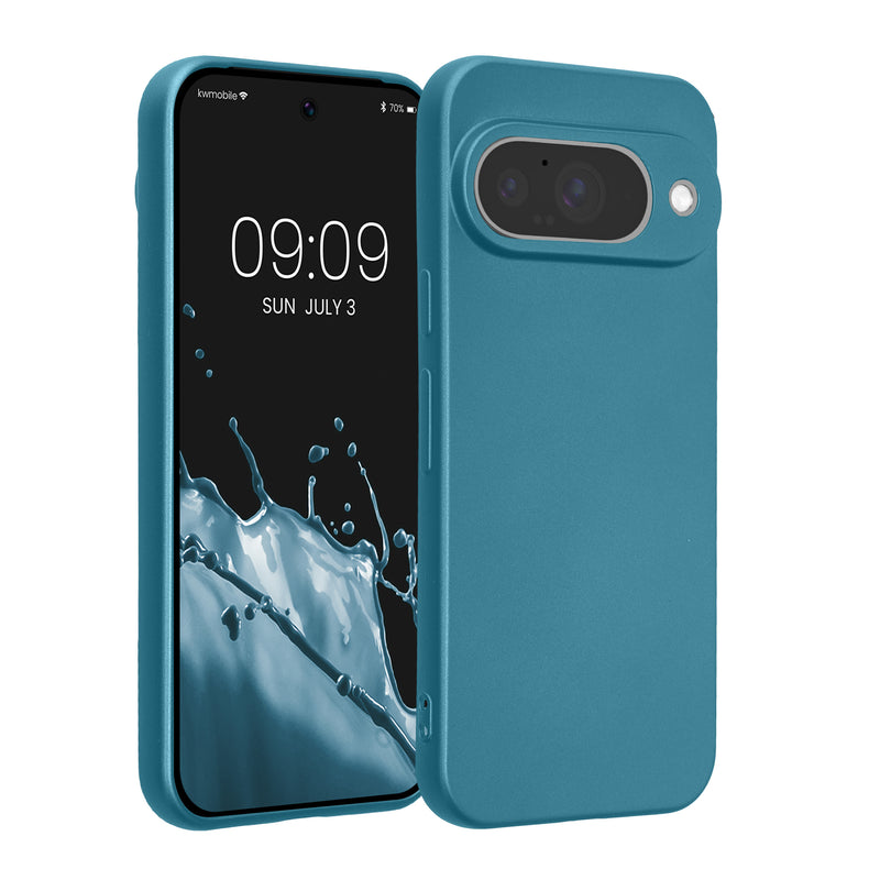 kwmobile Handyhülle kompatibel mit Google Pixel 10 Hülle - weiche Silikon Case metallisch schimmernd in Metallic Karibikblau Metallic Karibikblau  