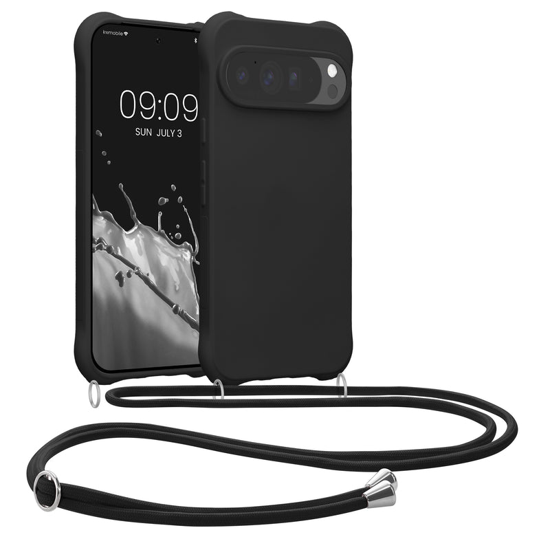 kwmobile Necklace Case kompatibel mit Google Pixel 10 Pro XL Hülle - Cover mit Kordel zum Umhängen - Silikon Schutzhülle Schwarz Schwarz  