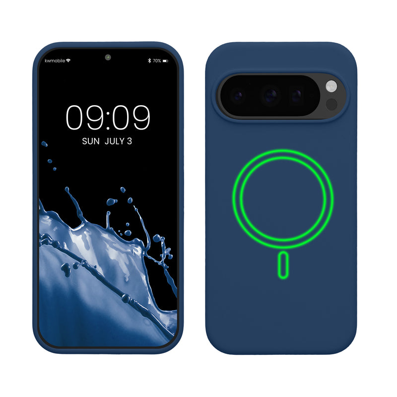 kwmobile Hülle kompatibel mit Google Pixel 10 / Pixel 10 Pro Hülle - magnetisches Silikon Case kompatibel mit MagSafe - Cover gummiert Marineblau Marineblau  