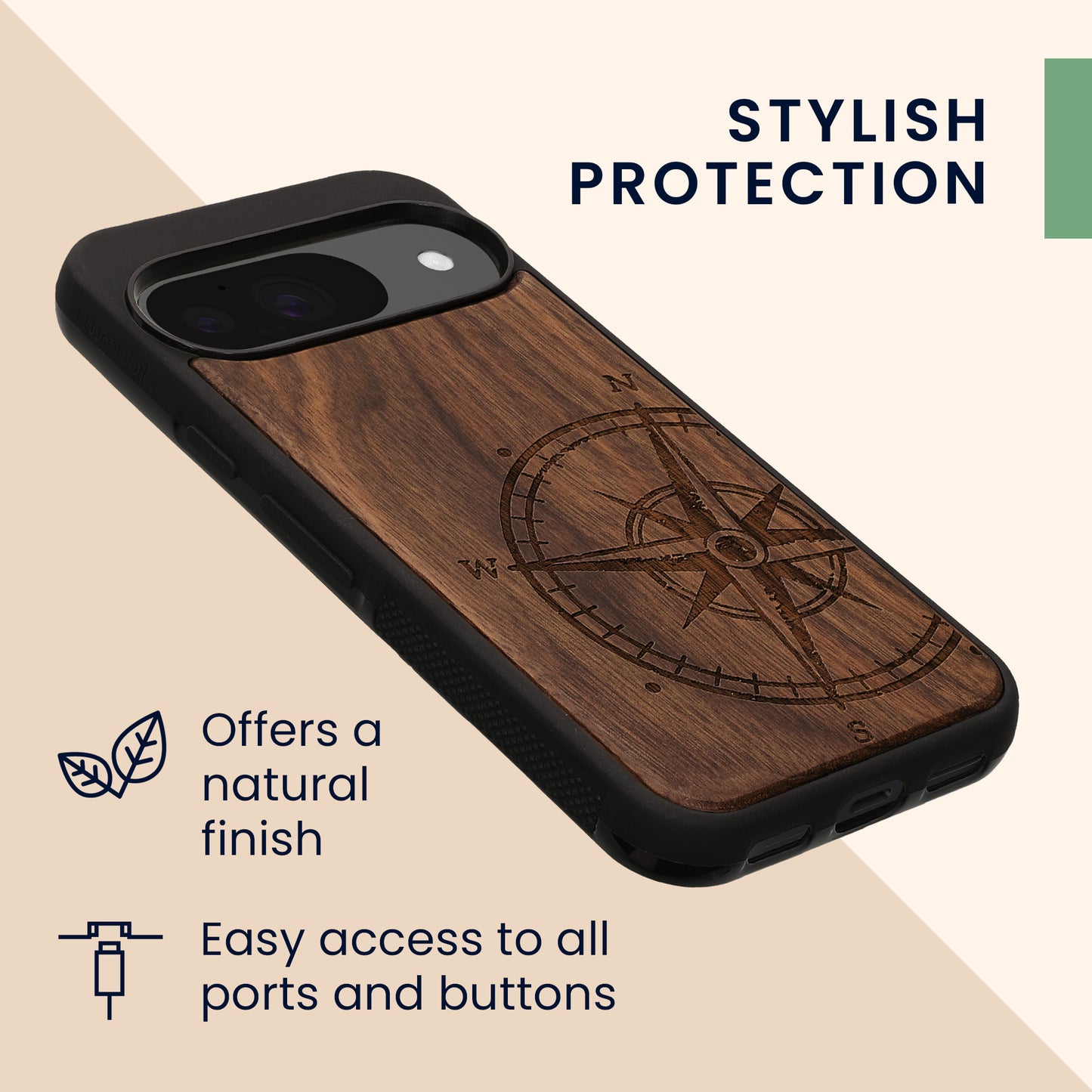 kwmobile Case Compatible with Google Pixel 10 / Pixel 10 Pro Case - Phone Cover - TPU Phone Case Compass Vintage