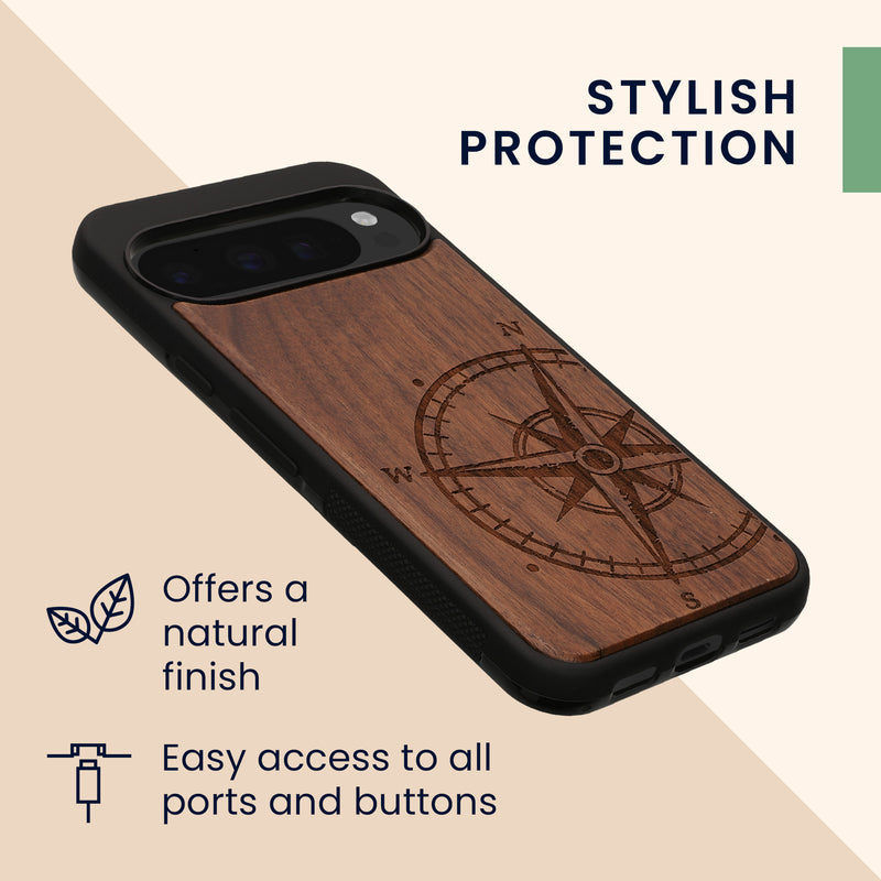 kwmobile Case Compatible with Google Pixel 10 Pro XL Case - Phone Cover - TPU Phone Case Compass Vintage