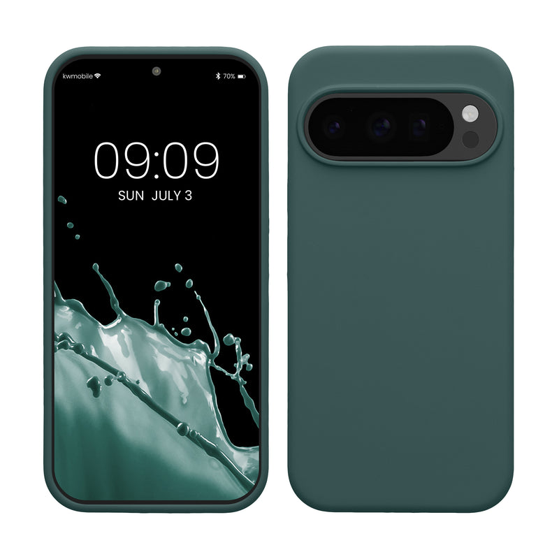 kwmobile Hülle kompatibel mit Google Pixel 10 / Pixel 10 Pro Hülle - Silikon Handy Case - Handyhülle weiche Oberfläche - kabelloses Laden - Blaugrün Blaugrün  