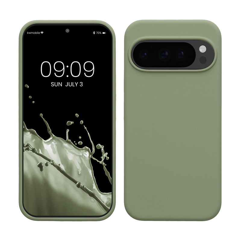 kwmobile Hülle kompatibel mit Google Pixel 10 / Pixel 10 Pro Hülle - Silikon Handy Case - Handyhülle weiche Oberfläche - kabelloses Laden - Graugrün Graugrün  