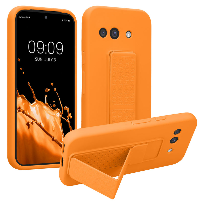 kwmobile Handyhülle kompatibel mit Google Pixel 9a - Hülle mit Fingerhalter und Standfunktion - Silikon Case Handy Cover in Fruity Orange Fruity Orange  