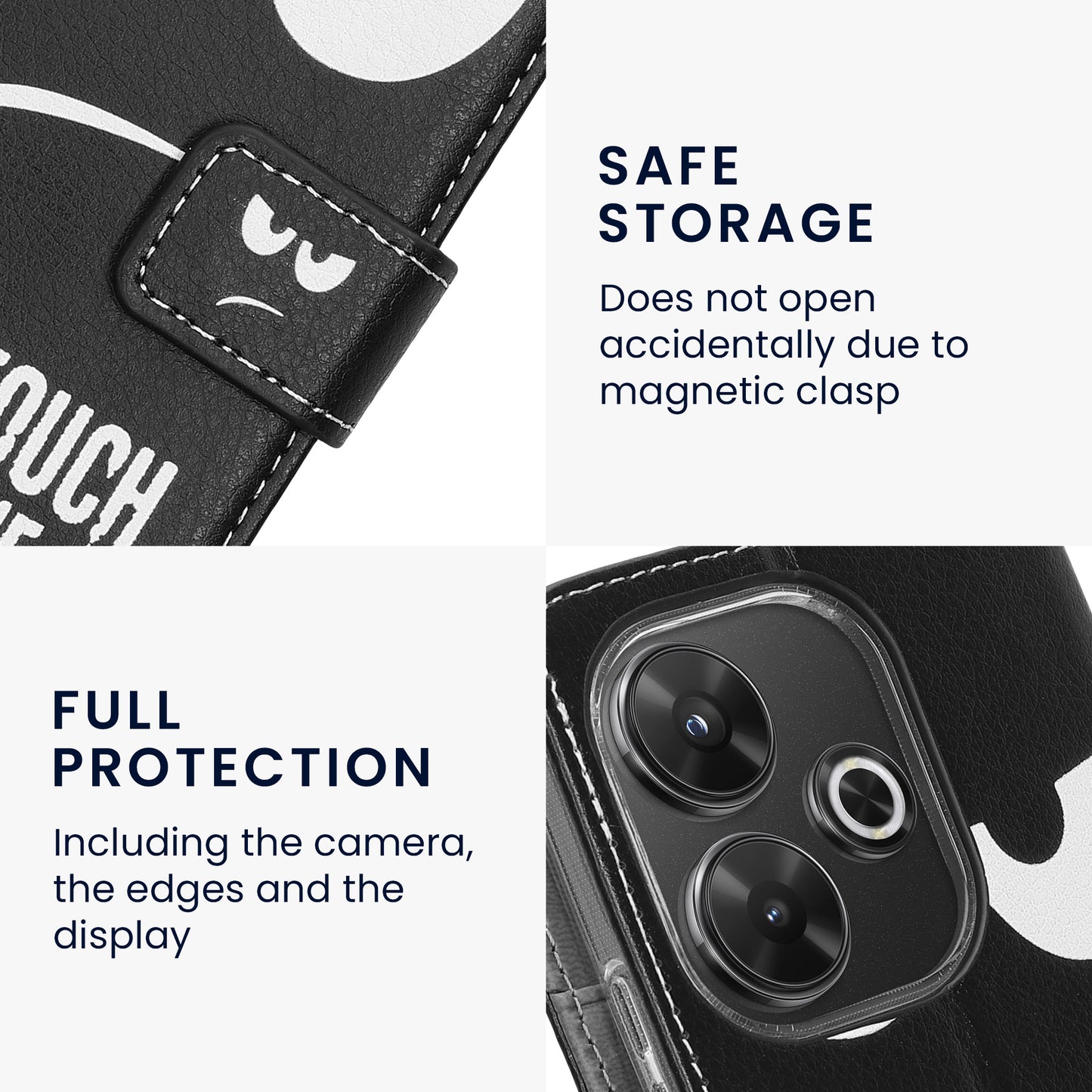 kwmobile Wallet Case compatible with Xiaomi Redmi 13 Cover - Case with Stand and Card Slots - Don't touch my Phone